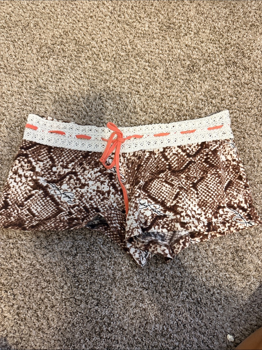 Baby Phat Brown and Cream Snake Print Lounge Shorts